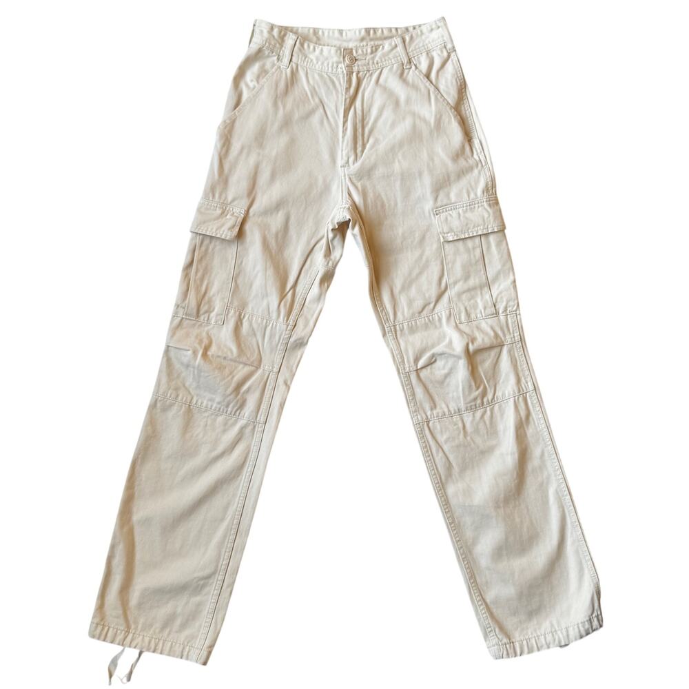 J Galt Cargo Pants Womens Small Cream Cotton Wide Leg Y2K Gorpcore Utility Tall - Picture 3 of 16